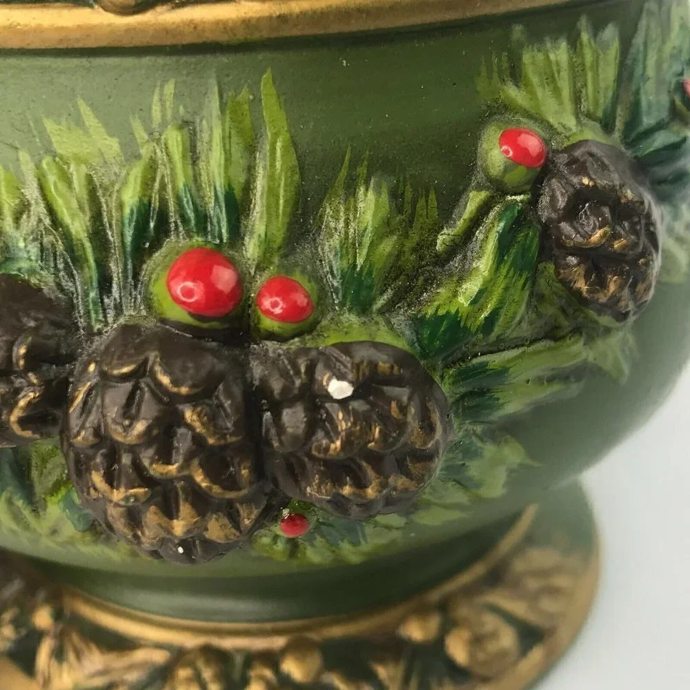Napcoware Napco Taper Candle Holder Set of 2 Green Vtg MCM Christmas Pinecone